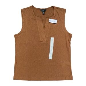 BANANA REPUBLIC Semi Sheer V-Neck Brown Linen Blend Sleeveless Top Small